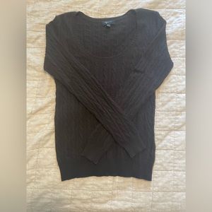 Aqua cashmere brown cable knit scoop neck sweater. Size M